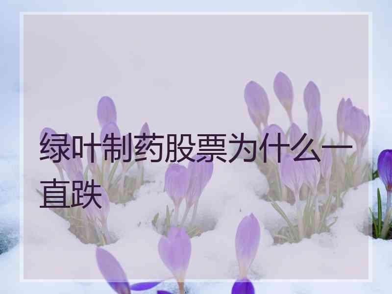 绿叶制药股票为什么一直跌